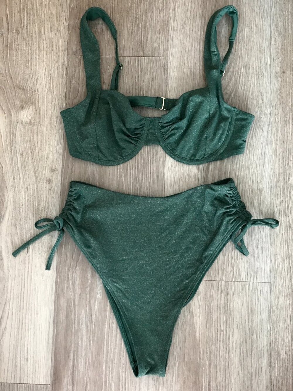 Abercrombie & Fitch Green Metallic Bikini| Underwire Top L | Tie Side Bottom M